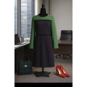 Boden Colorblock Ponte Dress – Size 10, Kelly Green Navy A-line Preppy Office